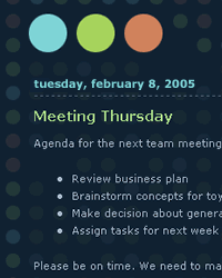 Sample 3: A screen shot of a project blog, showing a posted reminder of an upcoming meeting